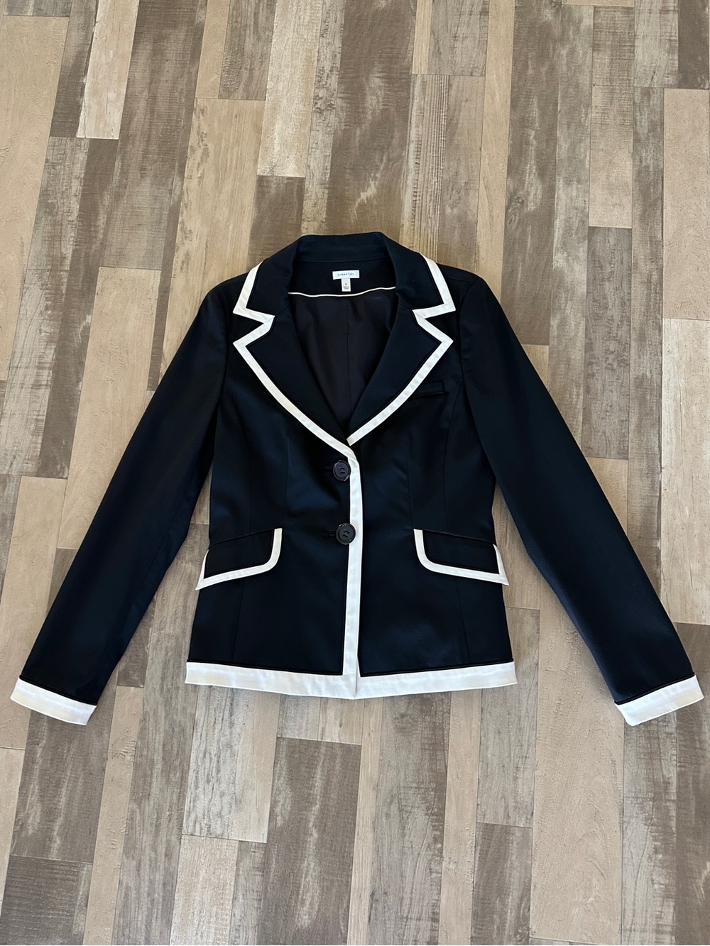 Women's Semantiks Two-Button Black Blazer Jacket White Trim 8